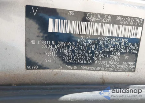 2005 Toyota Tundra Sr5 V8 z USA, uszkodzony, nr VIN 5TBET34185S492856